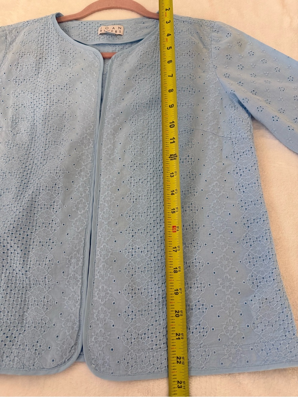 Joan Rivers Cottagecore Eyelet Open Front Cardigan Jacket 100% Cotton Size 6 - Picture 9 of 10
